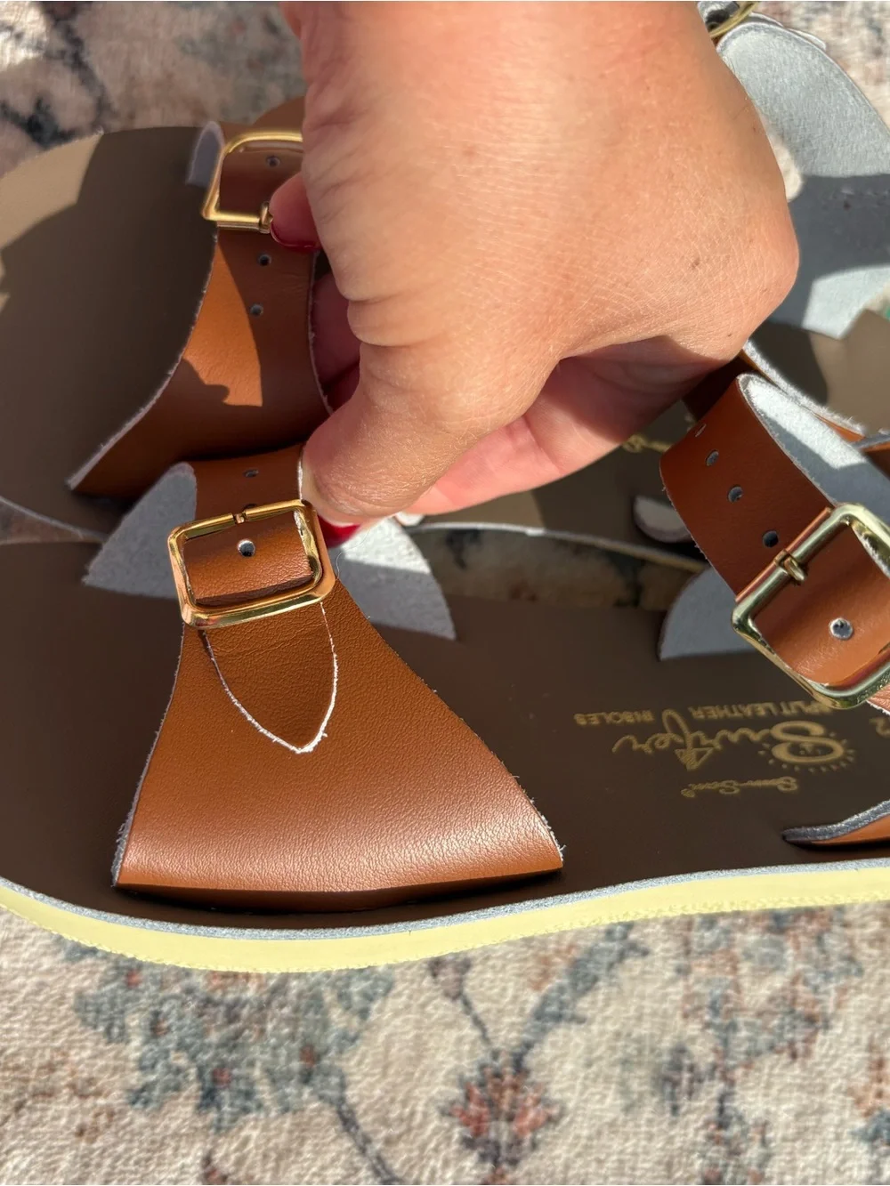 Tan Leather Double-Buckle Strap Sandals Sun San Saltwaters 12C Girls
